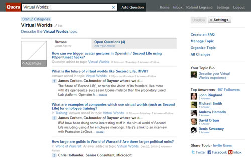 virtual worlds page on quora 